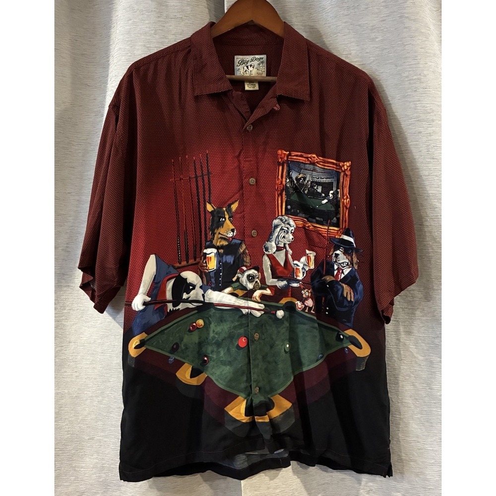 VTG Sapphire Lounge Dogs Playing‎ Poker Smoking Cards Casino Button Shirt XL